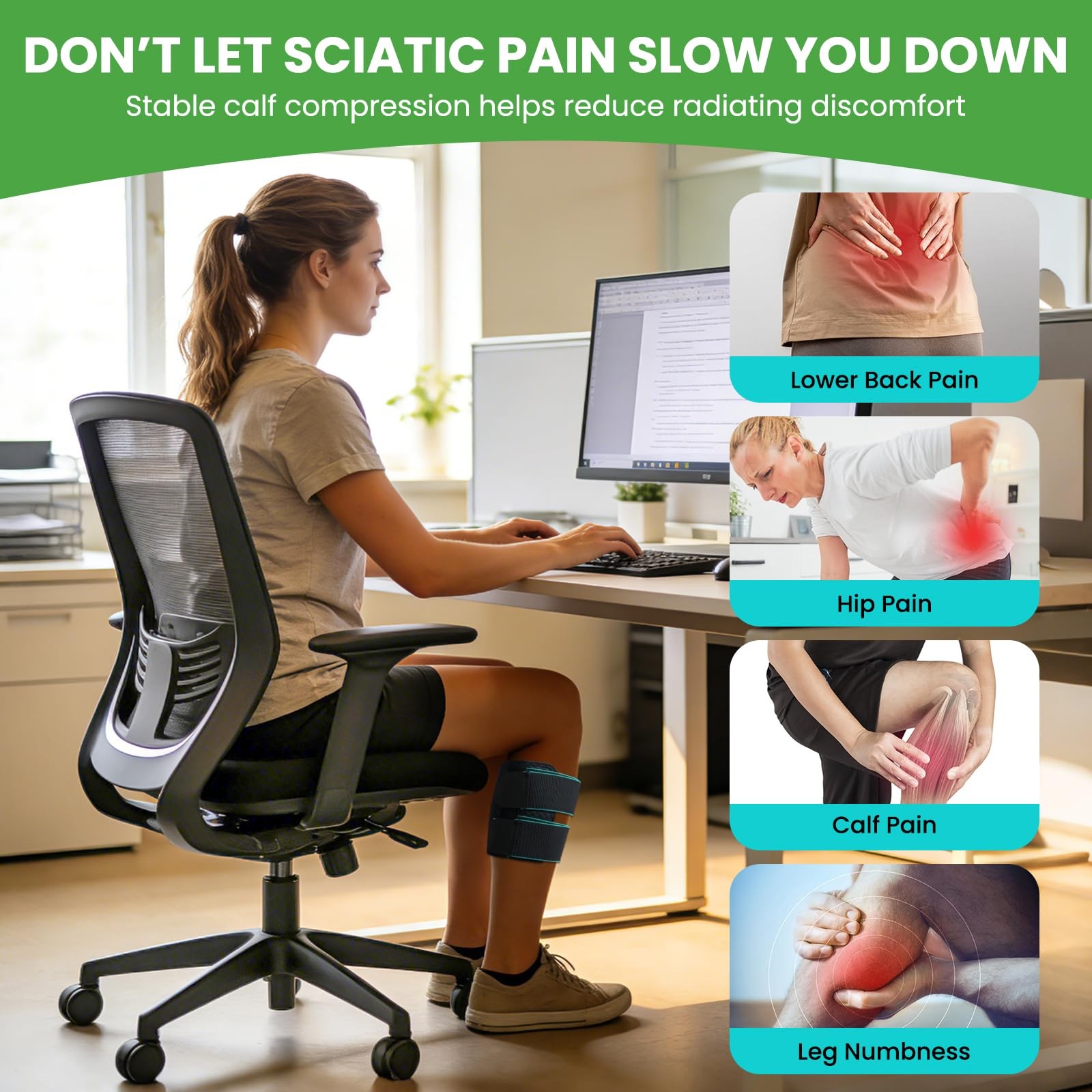 Sciatica Pain Relief Brace, Dual Pad Compression for Back, Hip & Knee