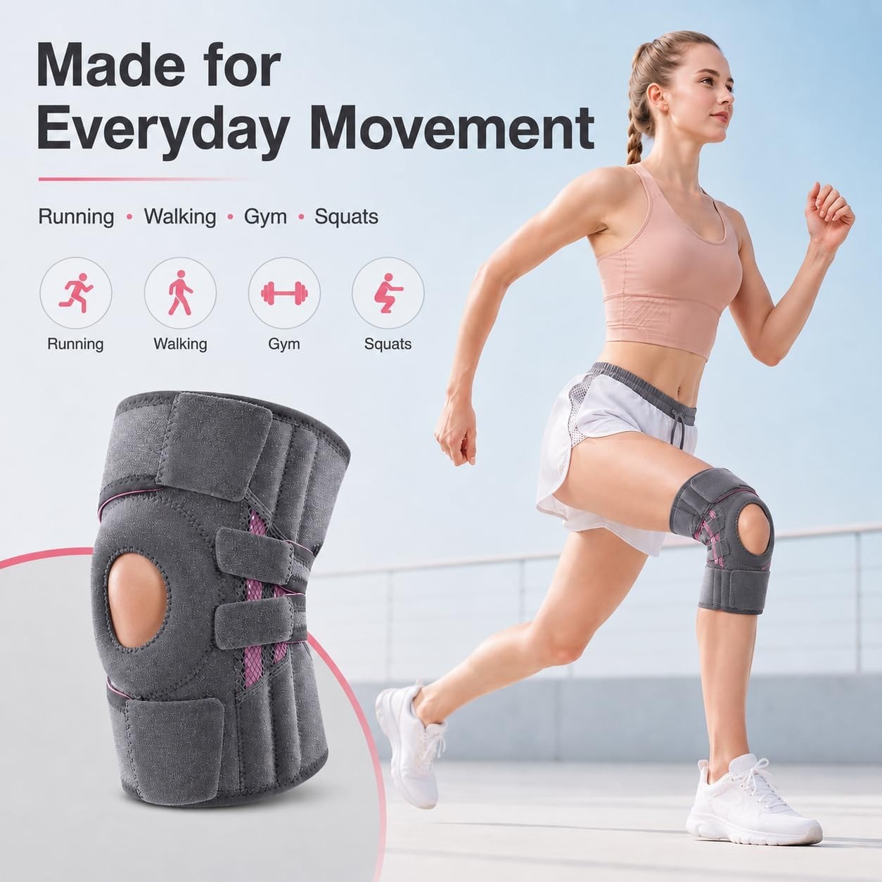 Knee Brace for Men & Women with Side Stabilizers & Patella Gel Pad, Compression