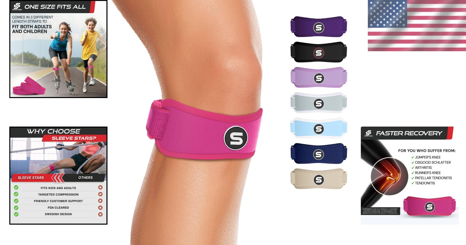 Comfortable Patellar Tendon Support Strap for Arthritis & Pain Relief – Hot Pink