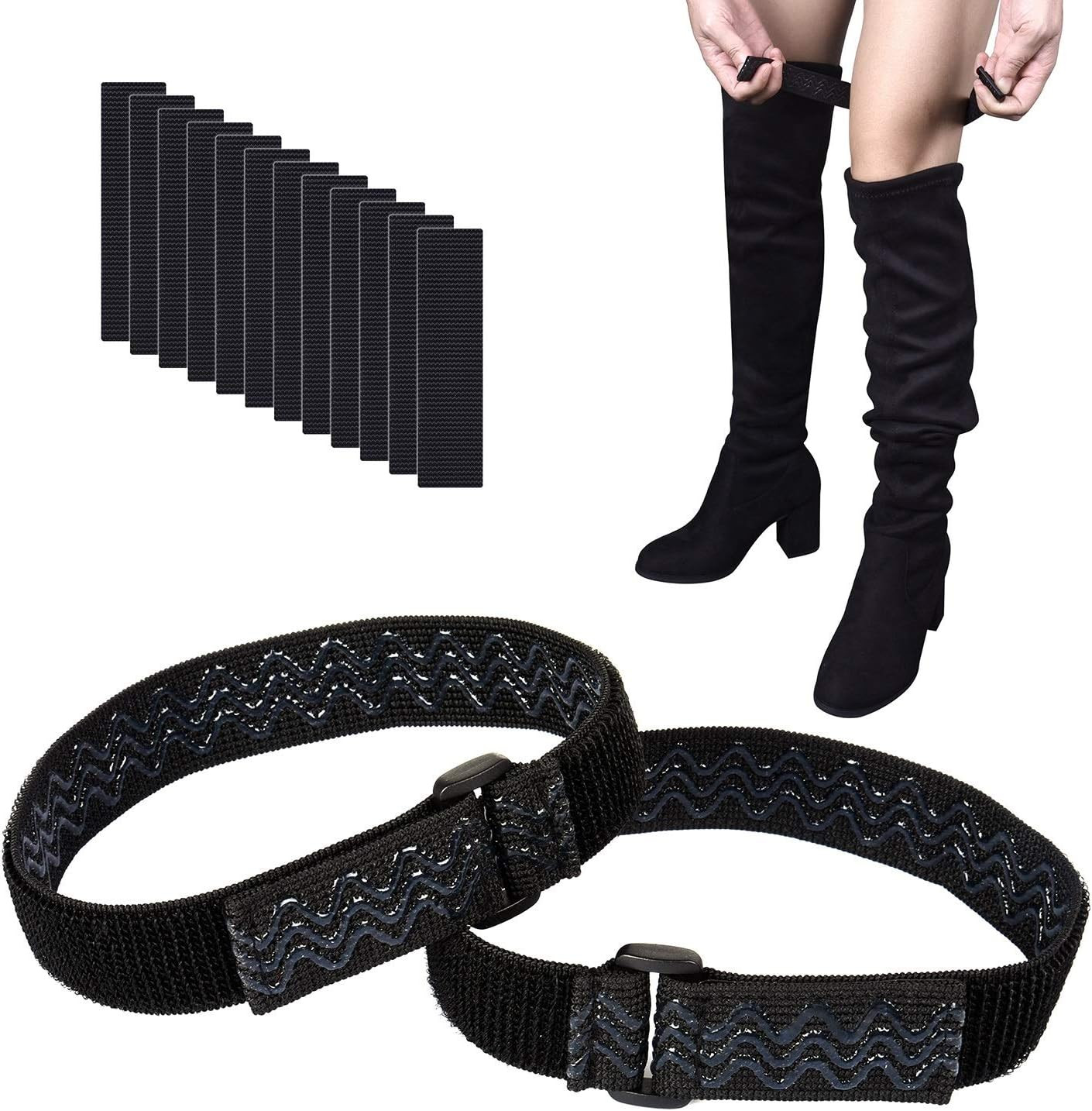 Boot Straps, 1 Pair Knee Boot Straps of Elastic Adjustable Belt, plus Extra 12 P