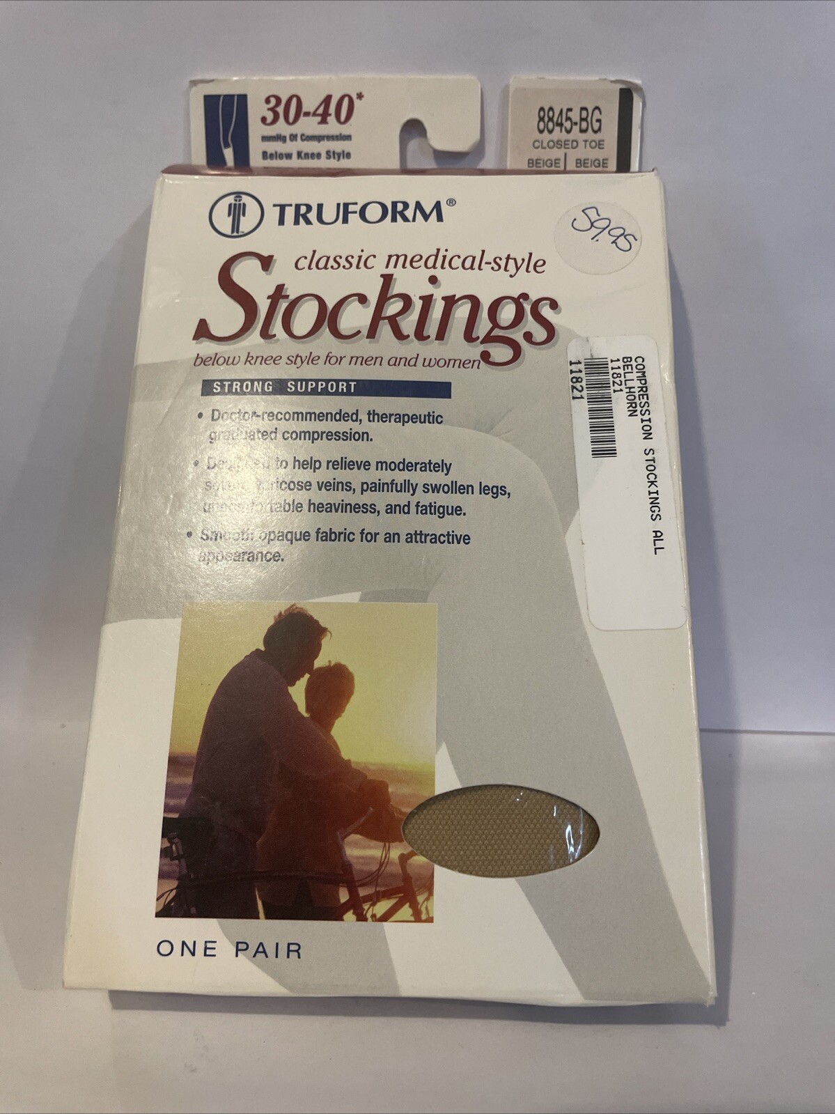 Truform 30-40 mmHg Below Knee Soft Top Compression Stockings Closed Toe Beige