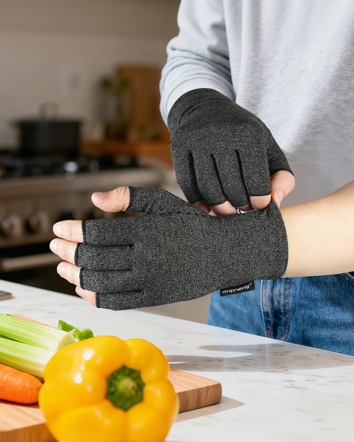 2 Pairs Fingerless Arthritis Compression Gloves for Women & Men – Open Finger…