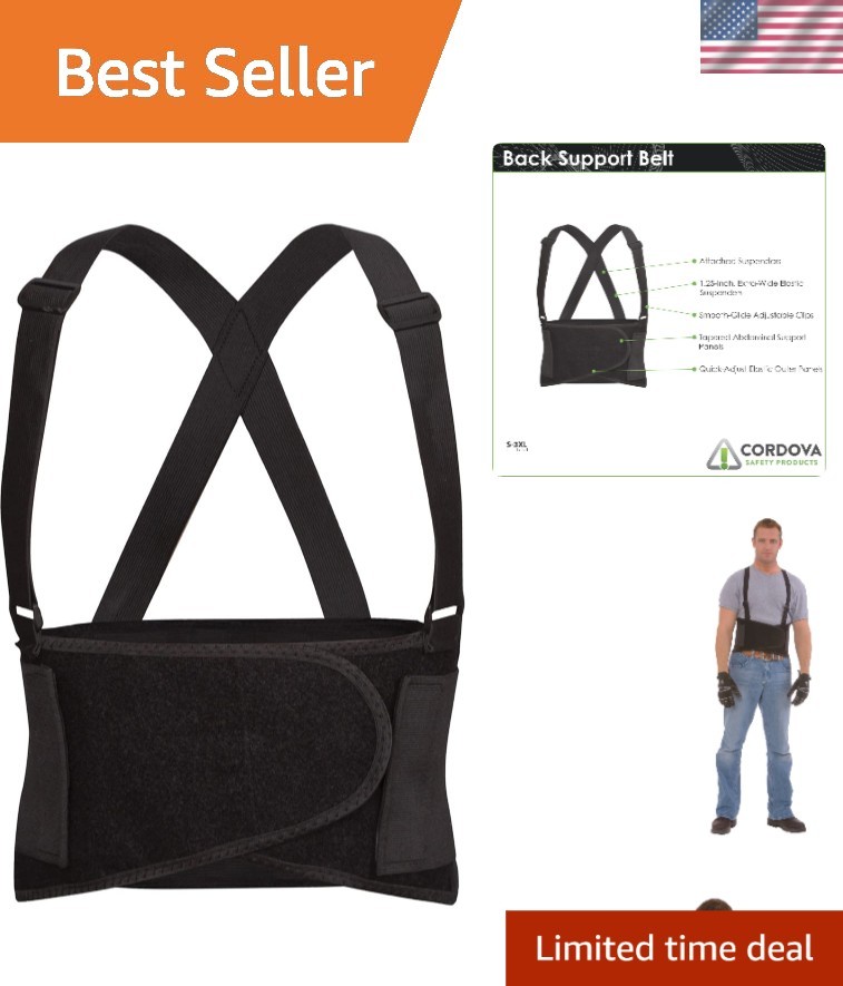 Large Adjustable Back Support Belt with Suspenders for Lower Back Pain Relief
