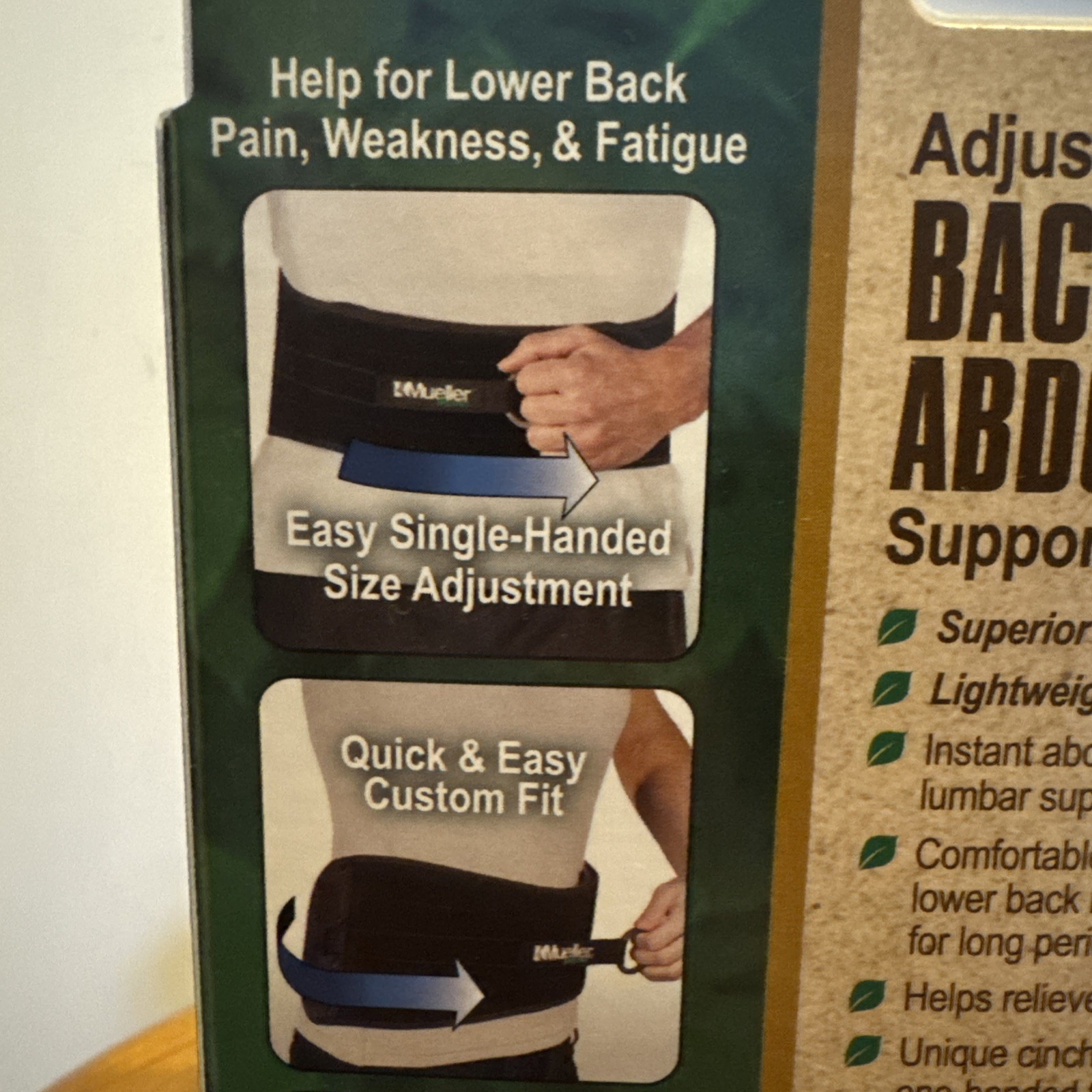 Mueller Green Back & Abdominal Support One-Size Adjustable Antimicrobial