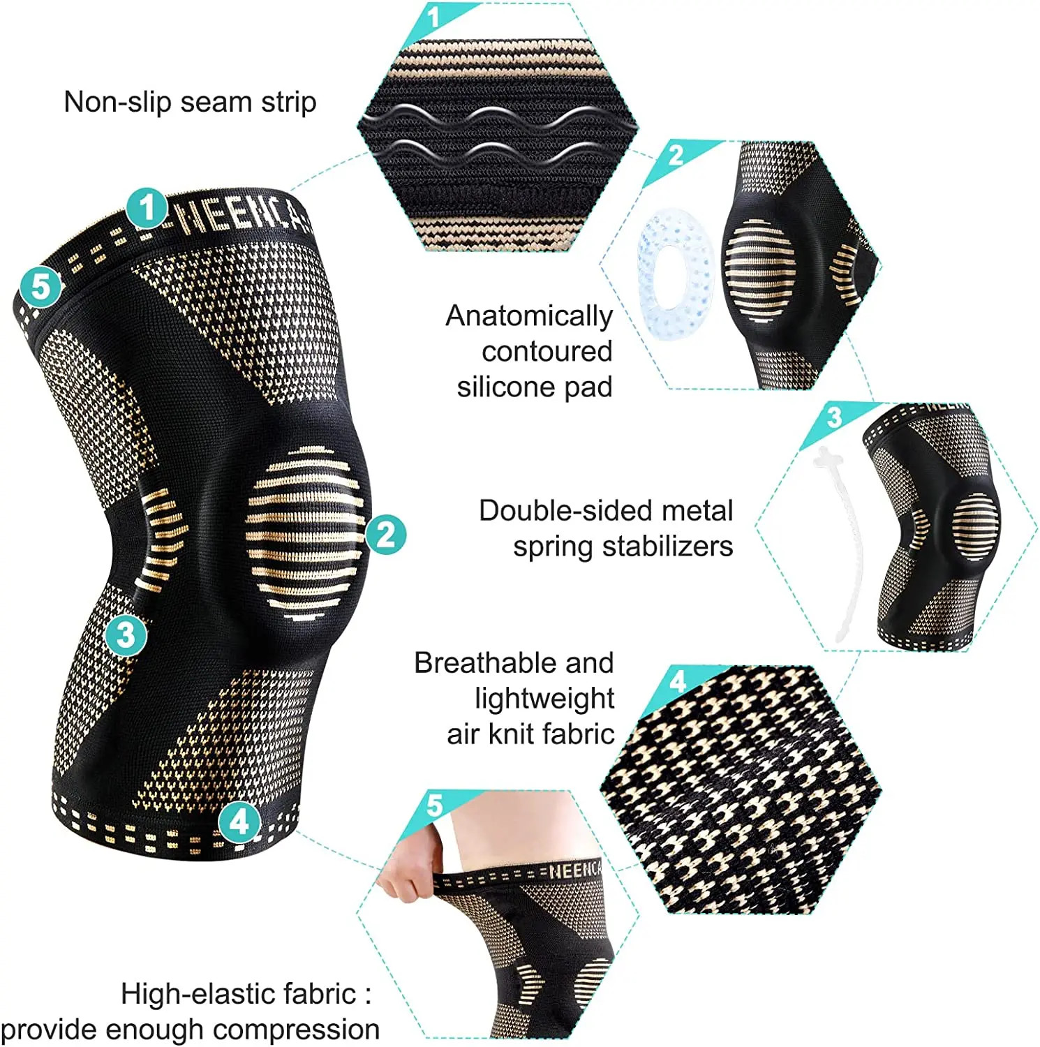 NEENCA Copper Knee Brace Knee Support with Patella Gel Pad &Side Stabilizers