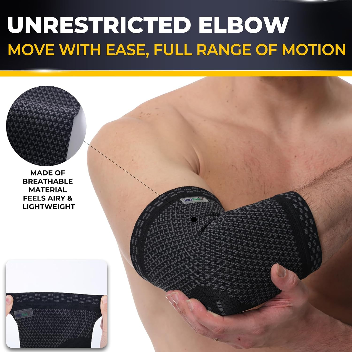Elbow Support Brace – Breathable – Men, Women, Right or Left (Black Color, Size