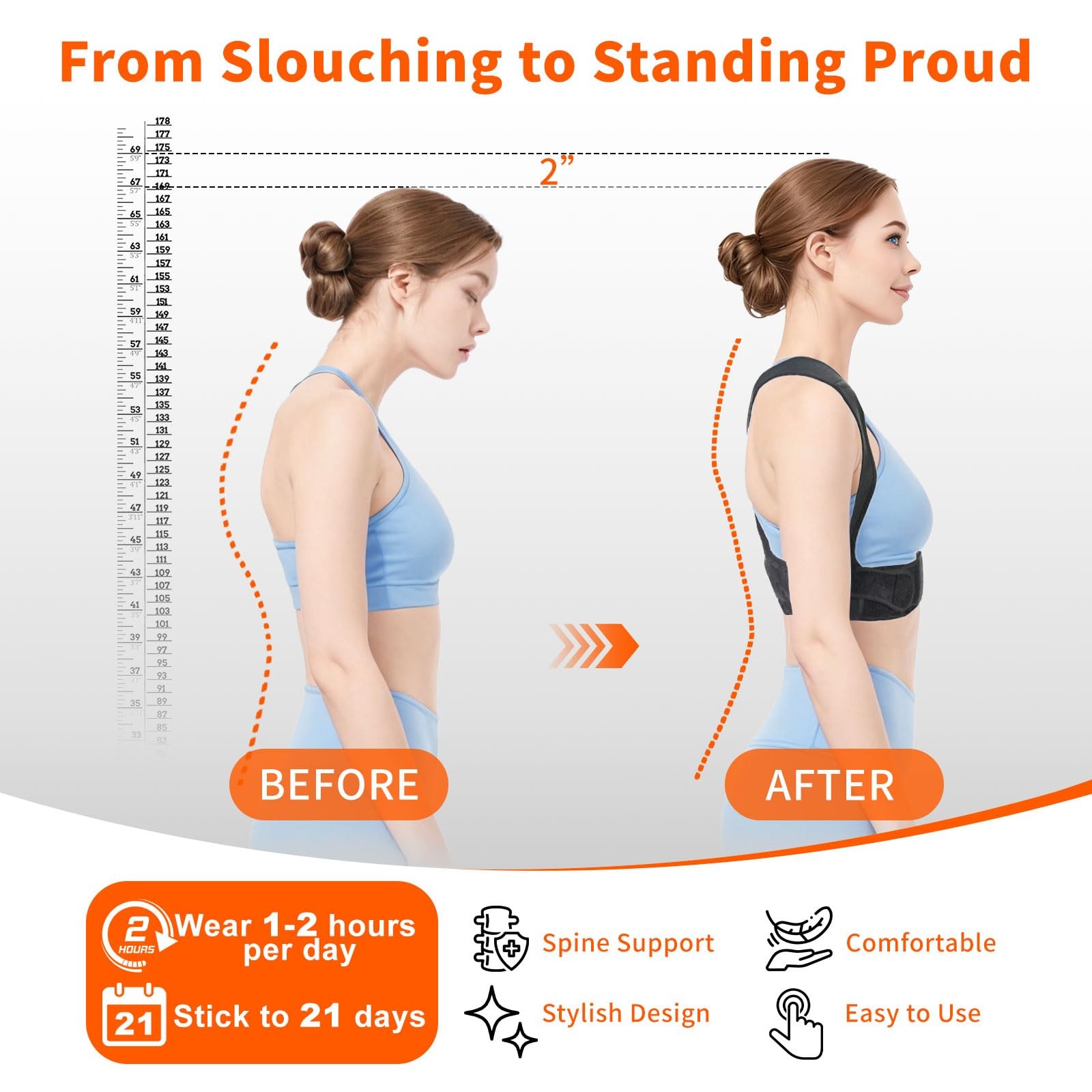 Posture Corrector for Women, Adjustable L/XL (Underbust: 35.5-45”), Black