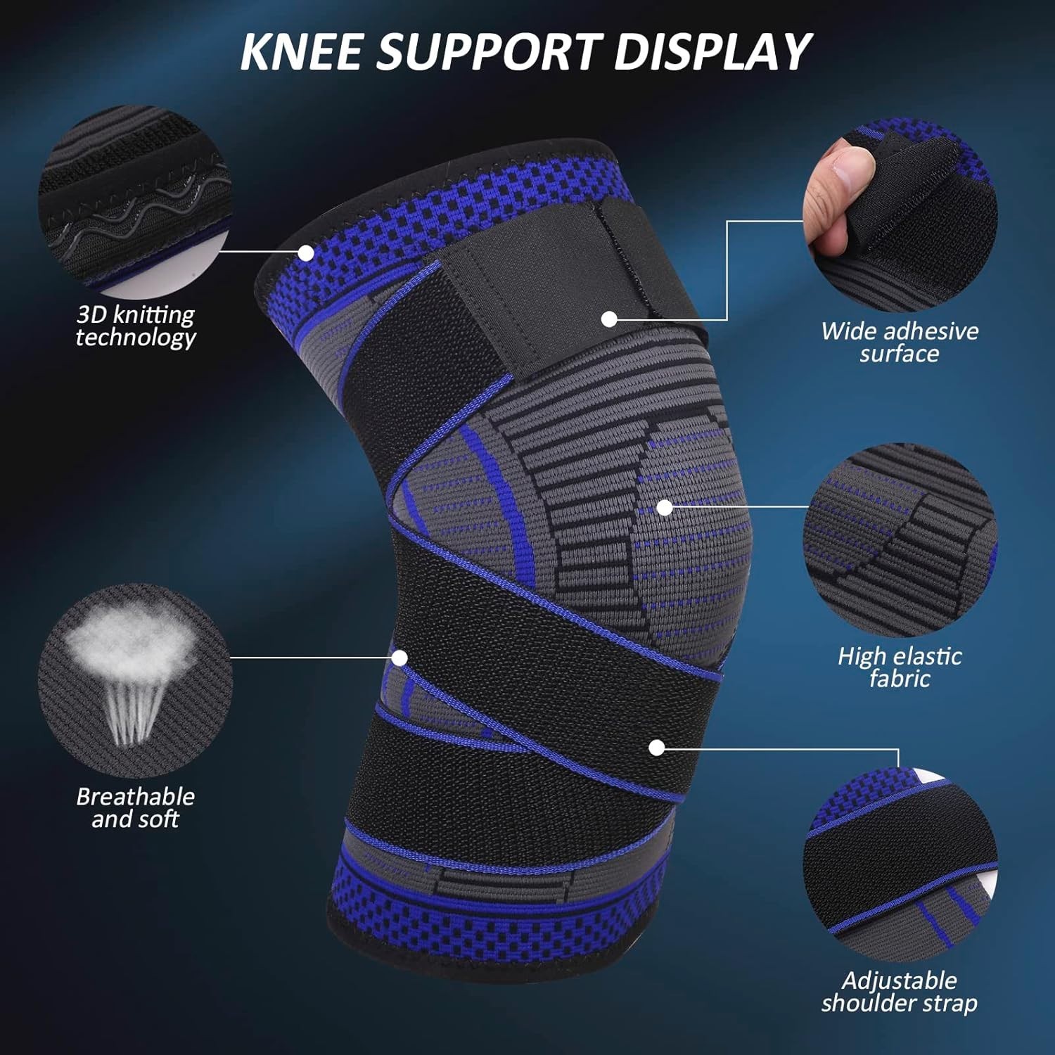 Dark Blue Compression Knee Brace for Meniscus Injury – X-Large Anti-Slip Design