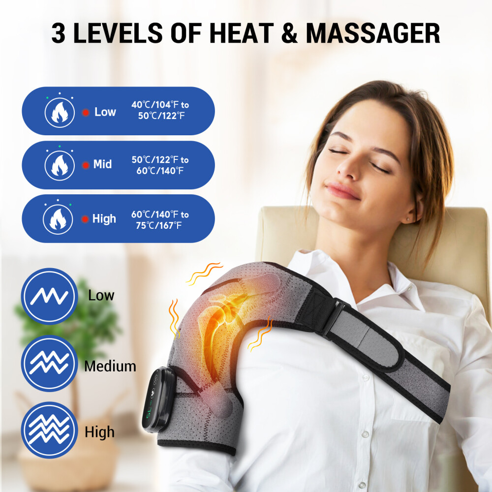 Heated Shoulder Brace Massage Rotator Cuff Support Compression Wrap Rechargeable
