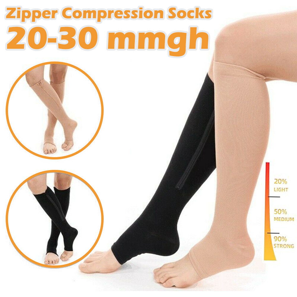 1/3 Pair Zip Stockings Graduated Support Compression Foot Swelling Zipper Socks