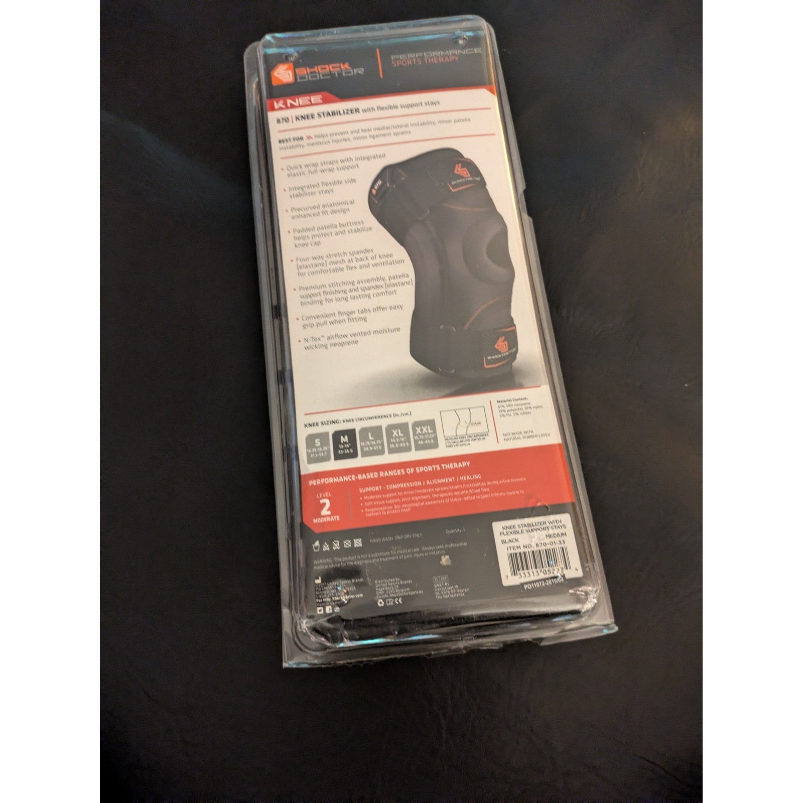 Shock Doctor 870 Knee Stabilizer Flexible Support Stays Level 2 Black Medium