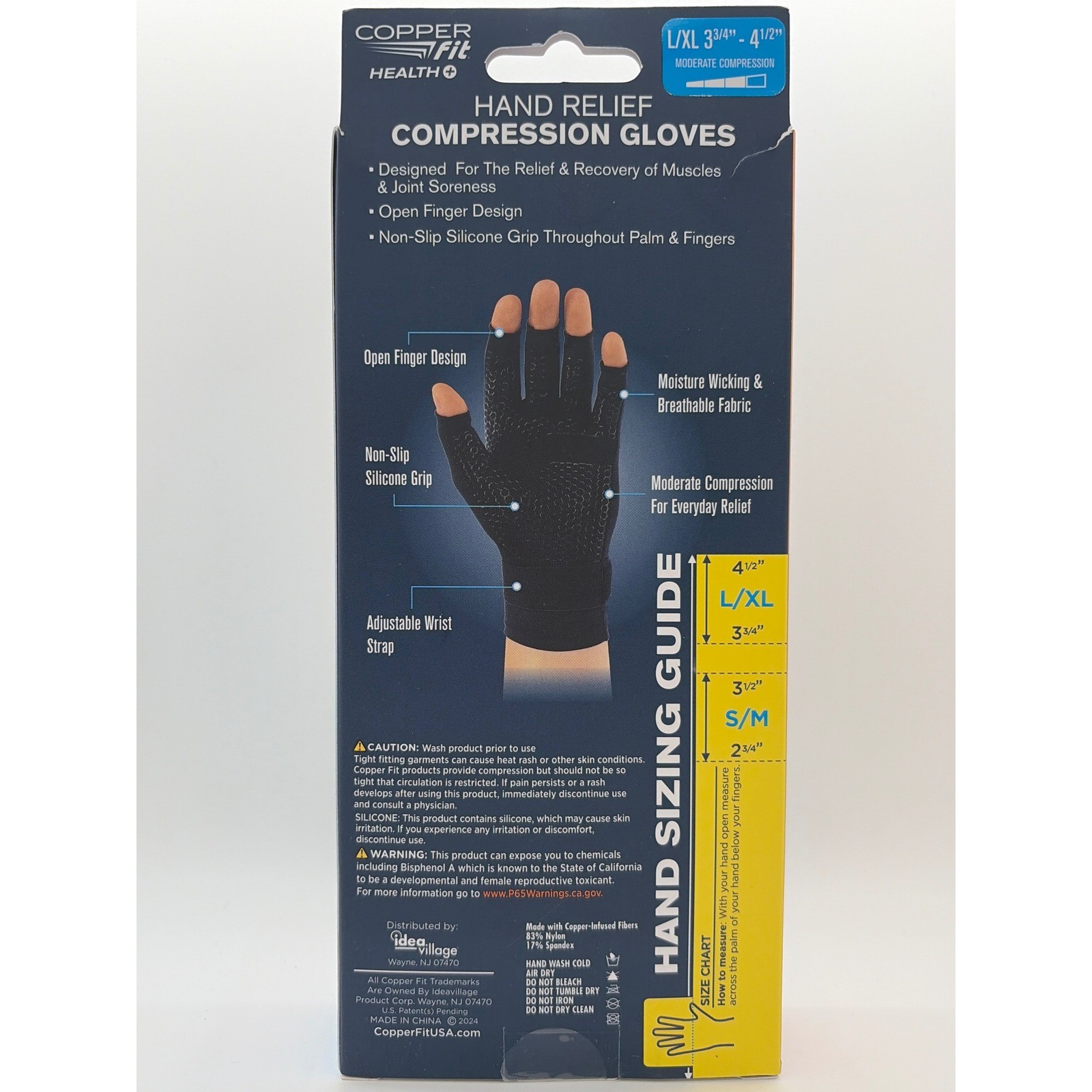 Copper Fit Hand Relief Compression Gloves L/XL Black Arthritis & Joint Relief 2C