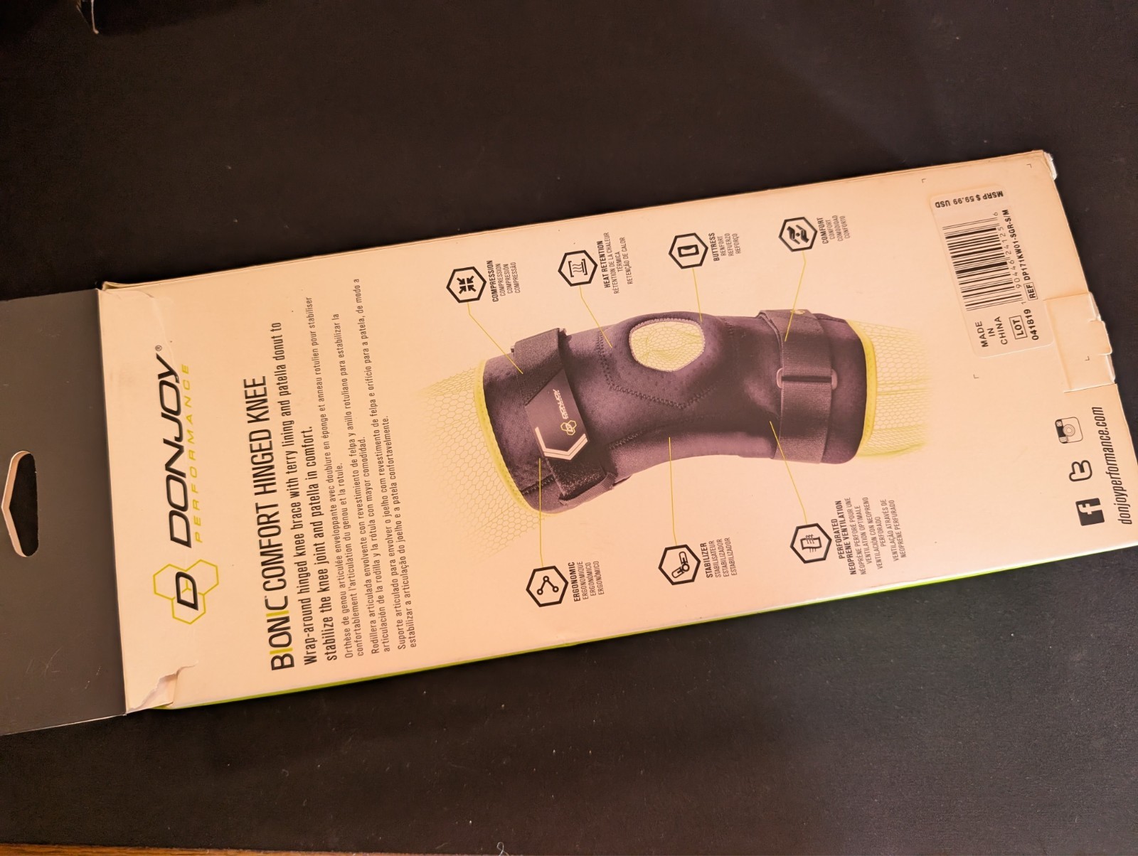 DonJoy Bionic Comfort Hinged Knee Brace Support S M Open Box Black