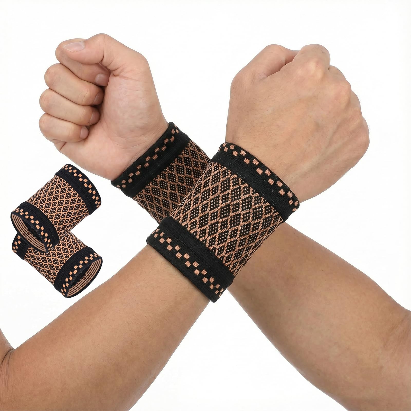 2 PCS Wrist Compression Brace Elastic Support Sleeve Soft Wrap Sport Medium