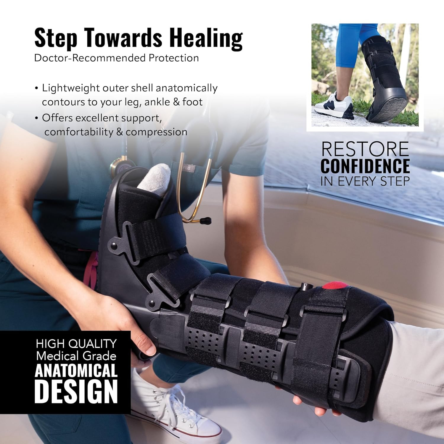 Adjustable Rapid Recover Walking Boot for Fractures & Injuries, Medium
