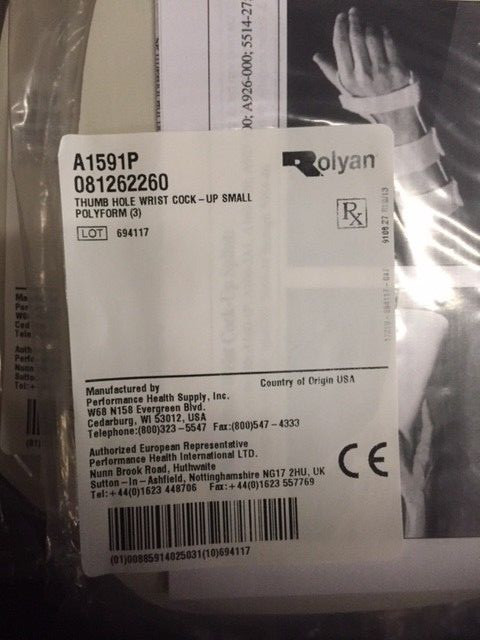 Rolyan A1591P Thumb Hole Wrist Cock-Up Splint – Polyform Solid 1/8″ (Pack of 3)