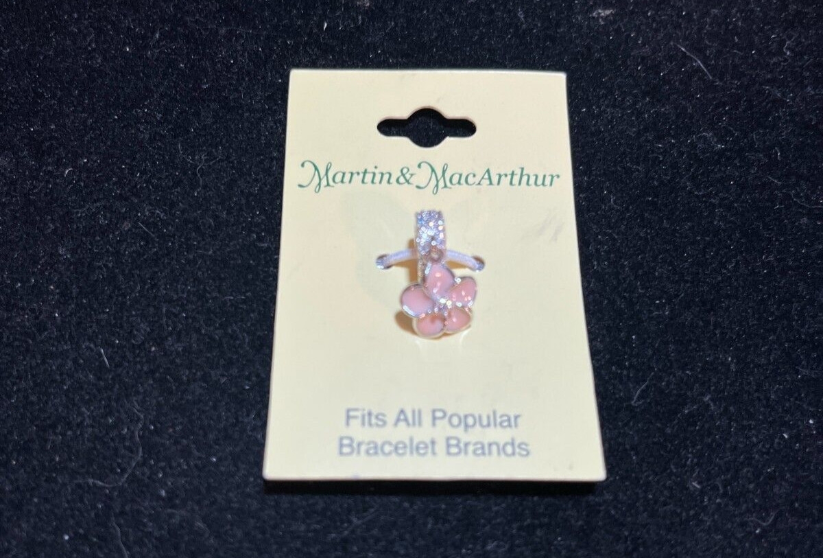 New pink flower silver RHO bracelet charm, 2841