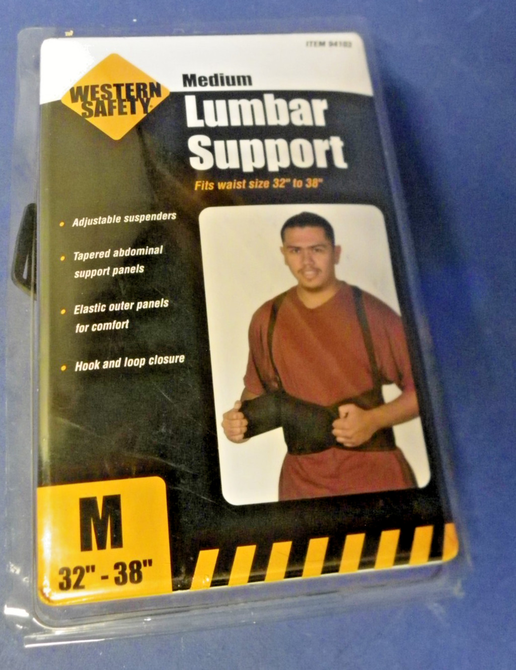 Western Safety Medium Lumbar Support Fits Waist 32-38″ Adj. Suspenders Open Box