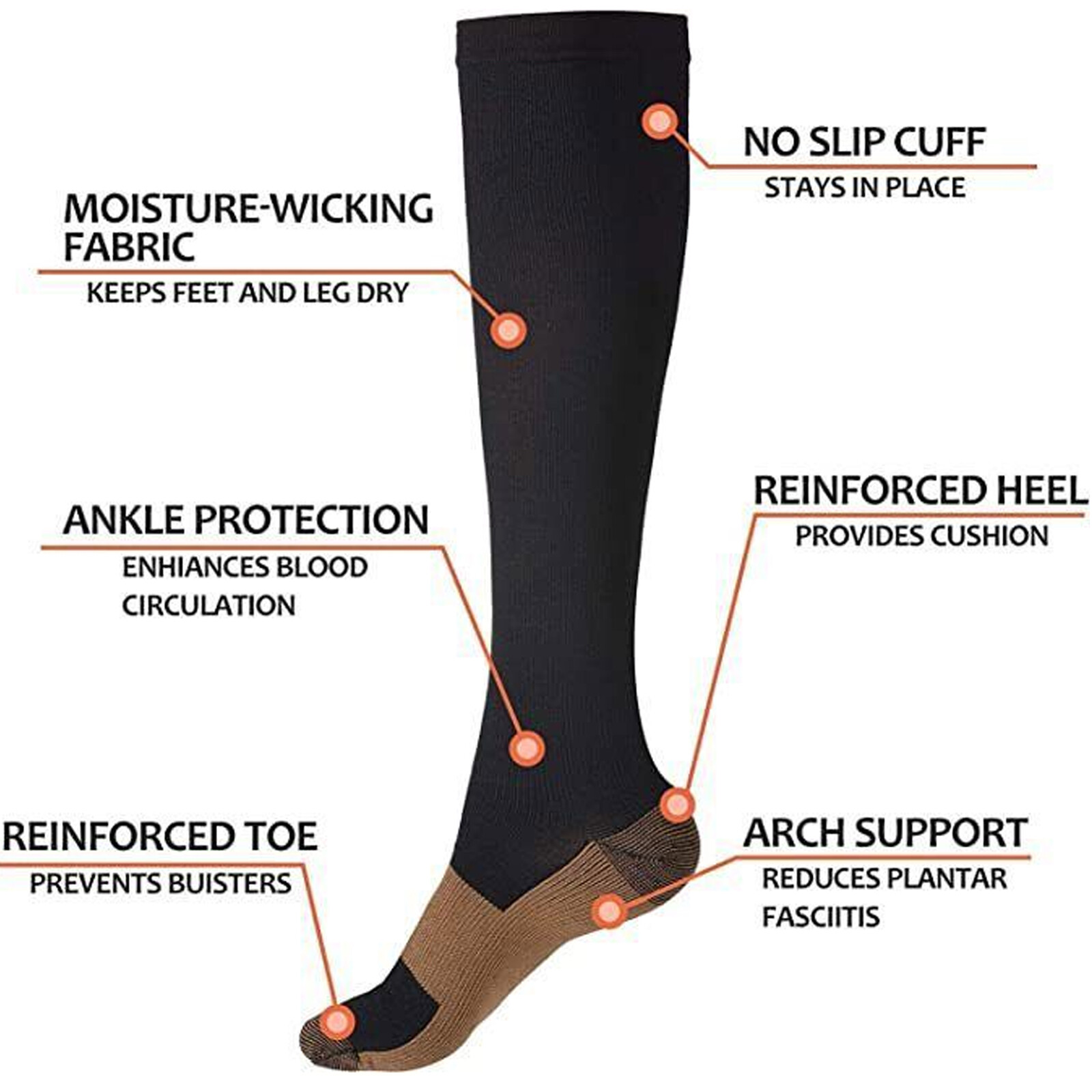 1-100Pair Compression Socks Pain Relief Calf Leg Foot Support Stocking S-XXL LOT