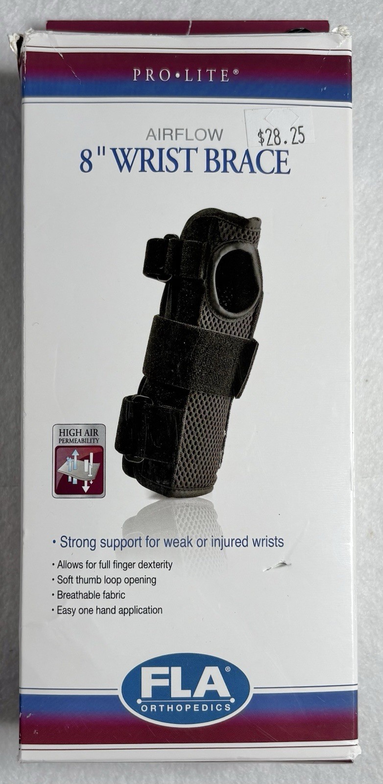 FLA Orthopedics ProLite 8” Wrist Brace L/XL Left Black New In Box Latex Free