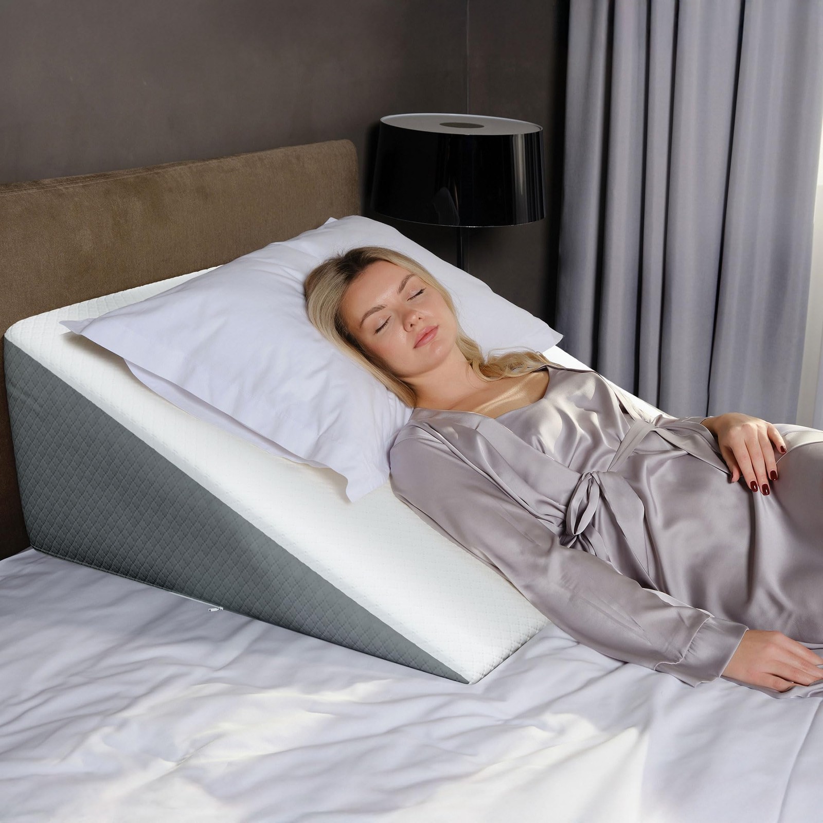 Kolbs Extra Wide Bed Wedge Pillow for Sleep 12″ Height, Gray