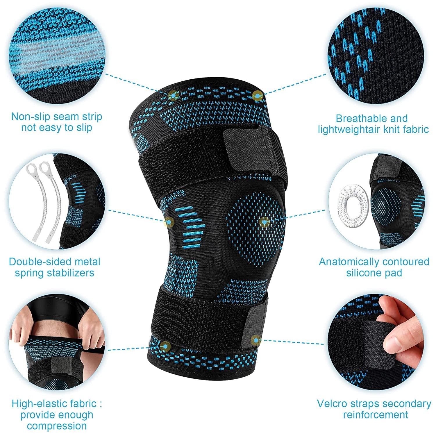 Compression Knee Brace with Side Stabilizers Patella Gel for Running Gym