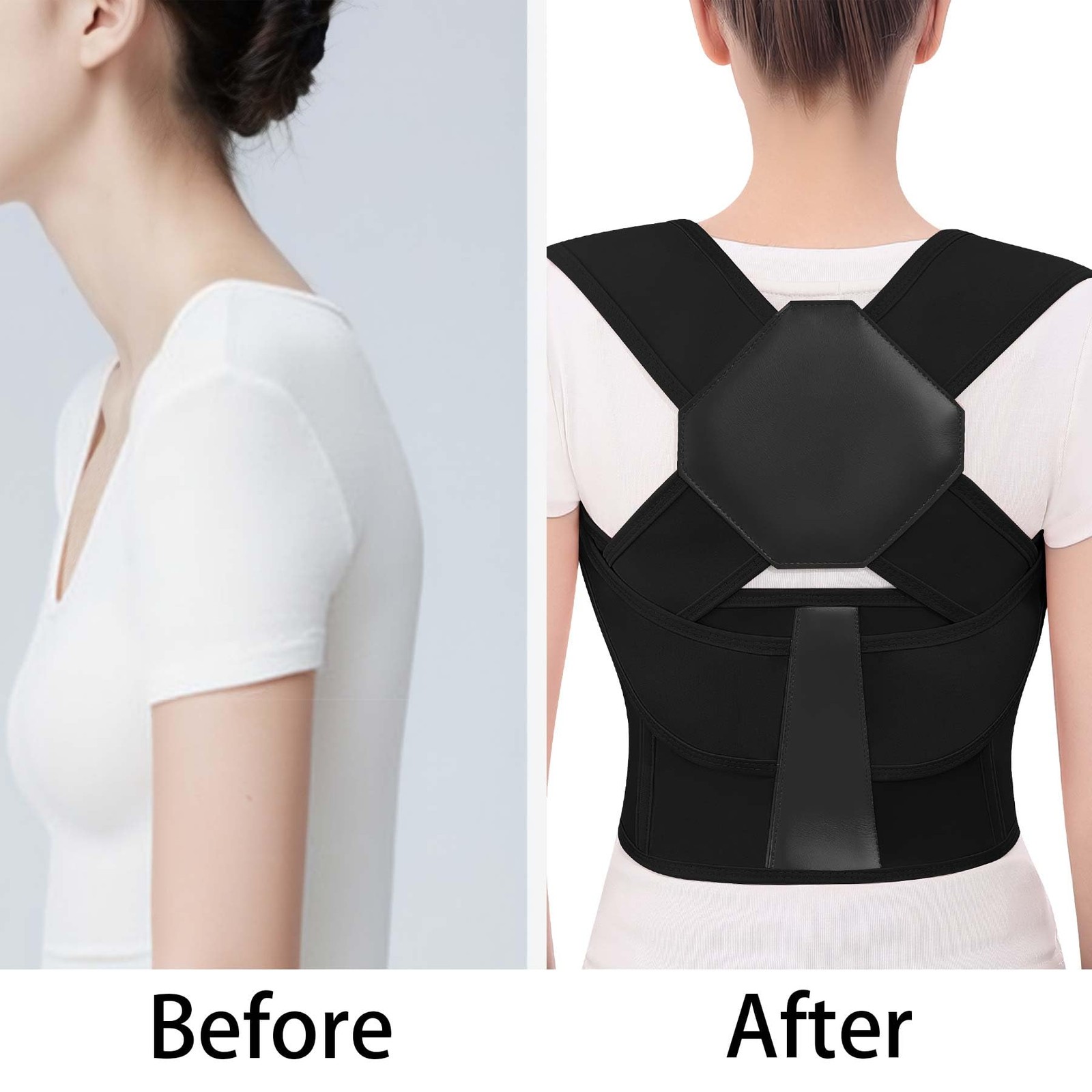 QFE Posture Corrector for Women and Men Back Brace Upper Support Large, Black