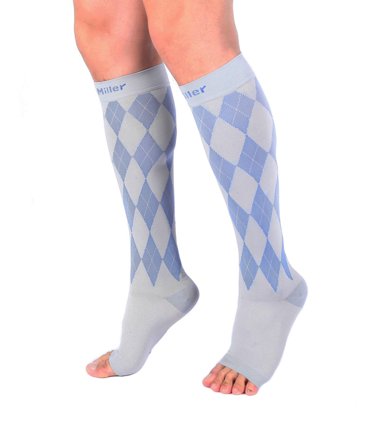 Doc Miller Open Toe Compression Sock 1 Pair 20-30 mmHg Varicose Veins GRAY/BLUE