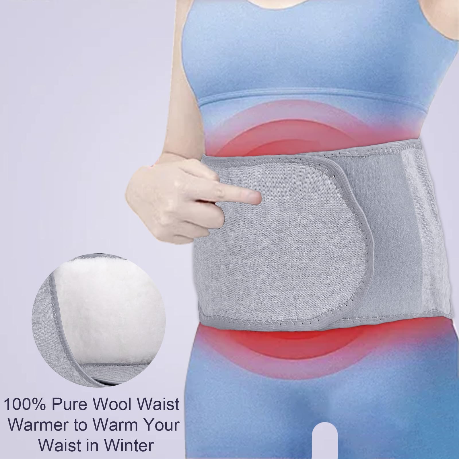 Wool Waist Warmer, Elastic Lumbar with Adjustable Hook-and-Loop Fastener for …