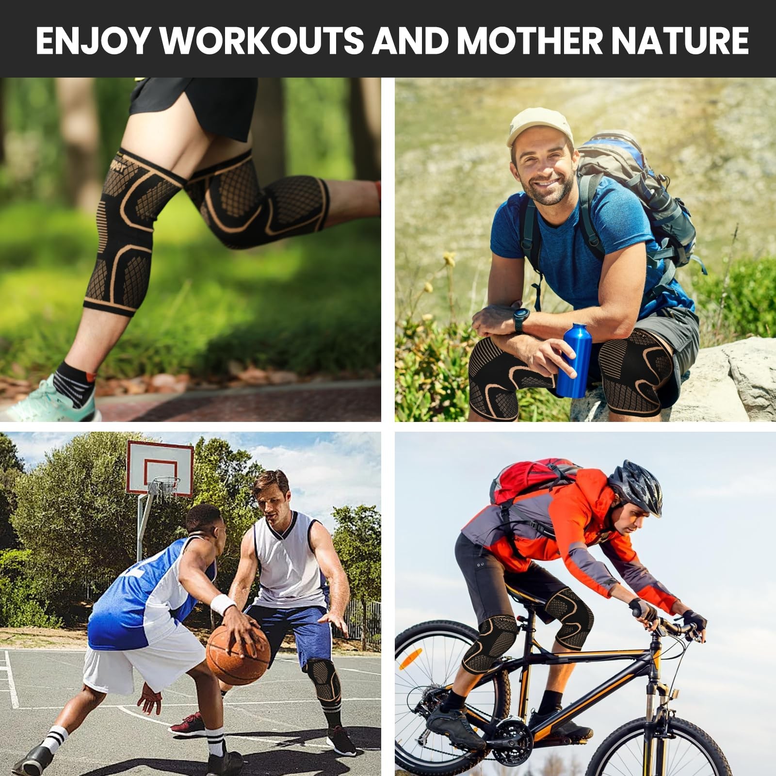 Copper Knee Brace for Men and Women, M, 2 Pack