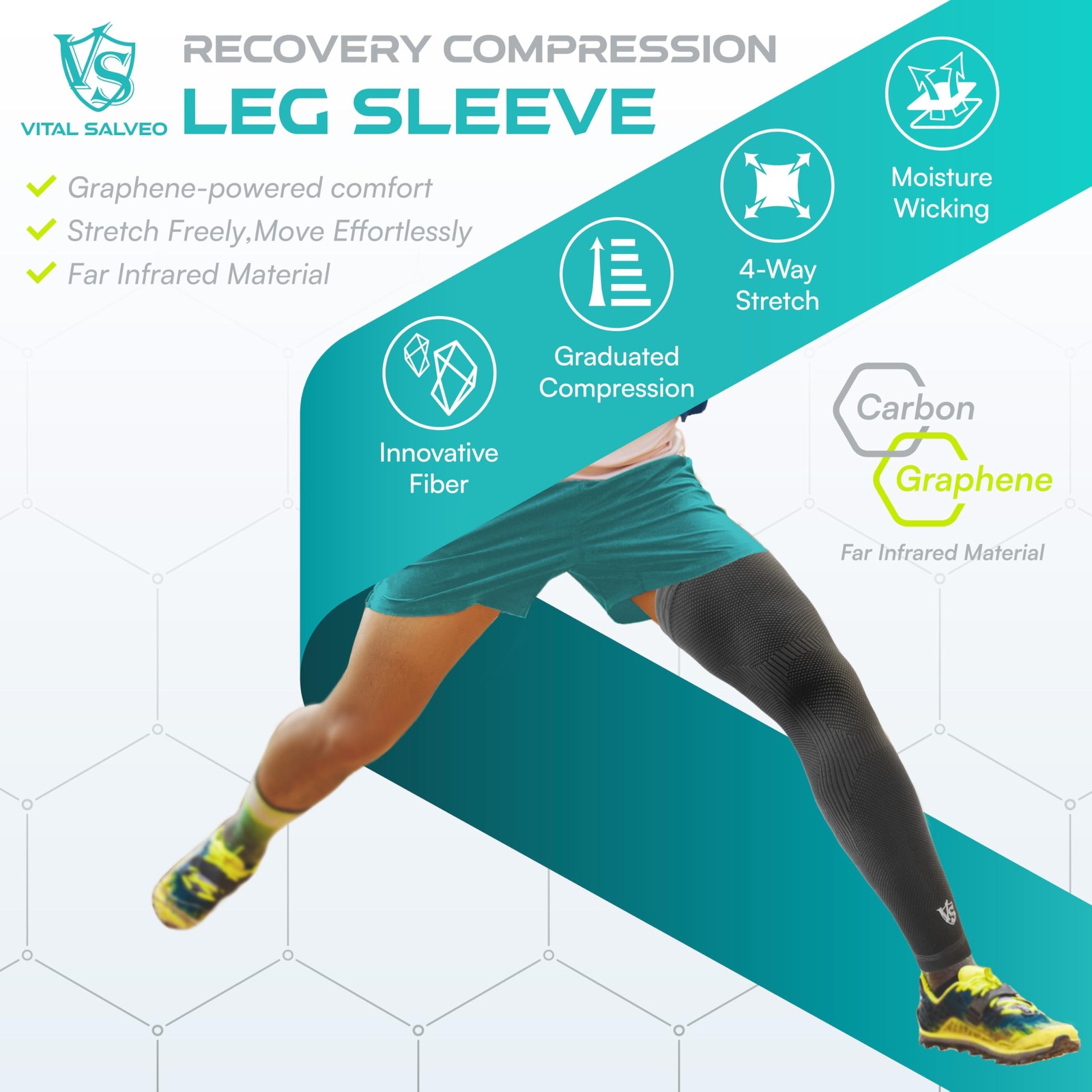 Vital Salveo Graphene Full Leg Sleeve, Thigh Calf Long Compression Sleeve Kne…