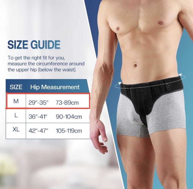 Left/Right Side Inguinal Groin Hernia Belt Unisex Adult, Black, Medium (29-35”)