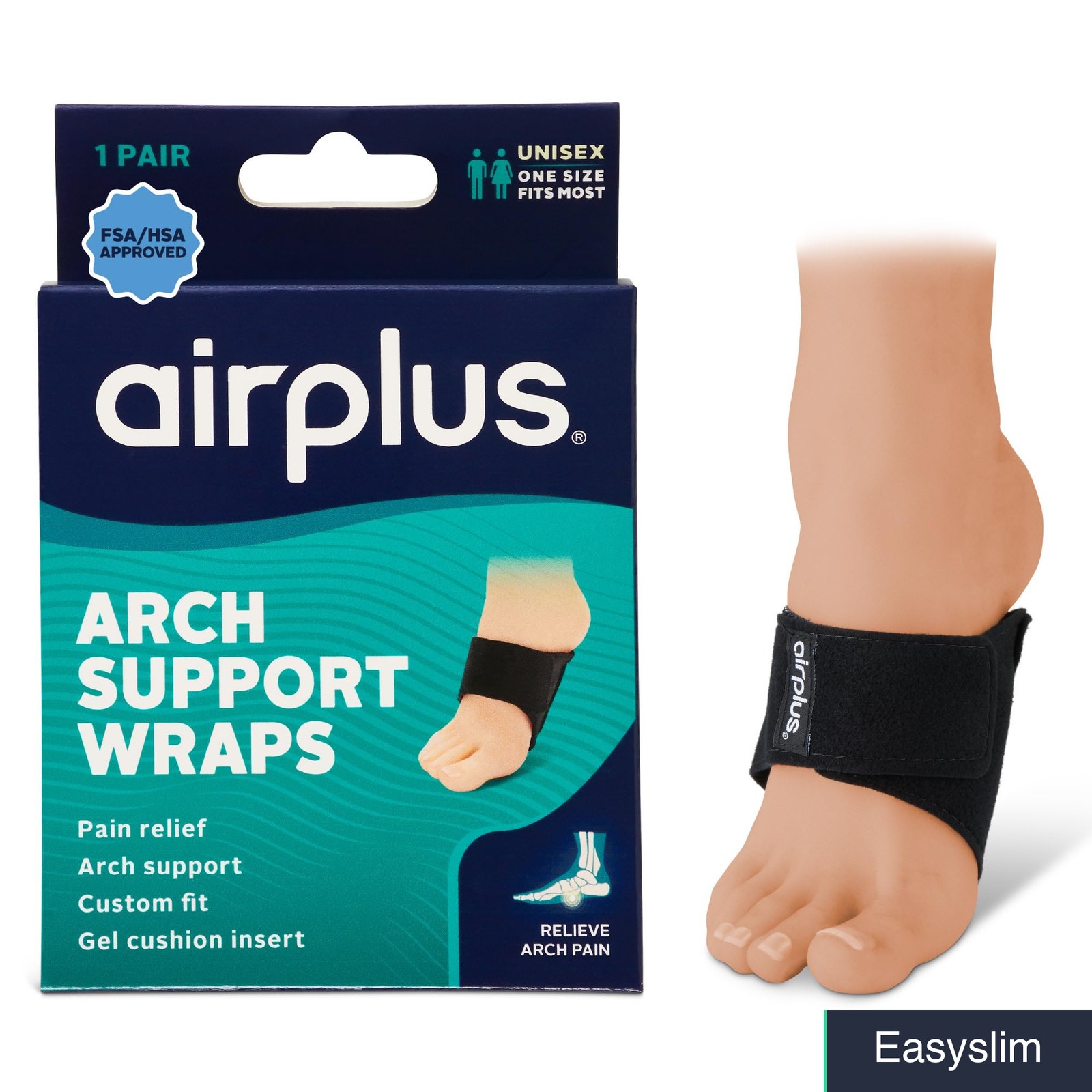 Arch Support Wrap Adjustable Compression Gel Insert One Size Black