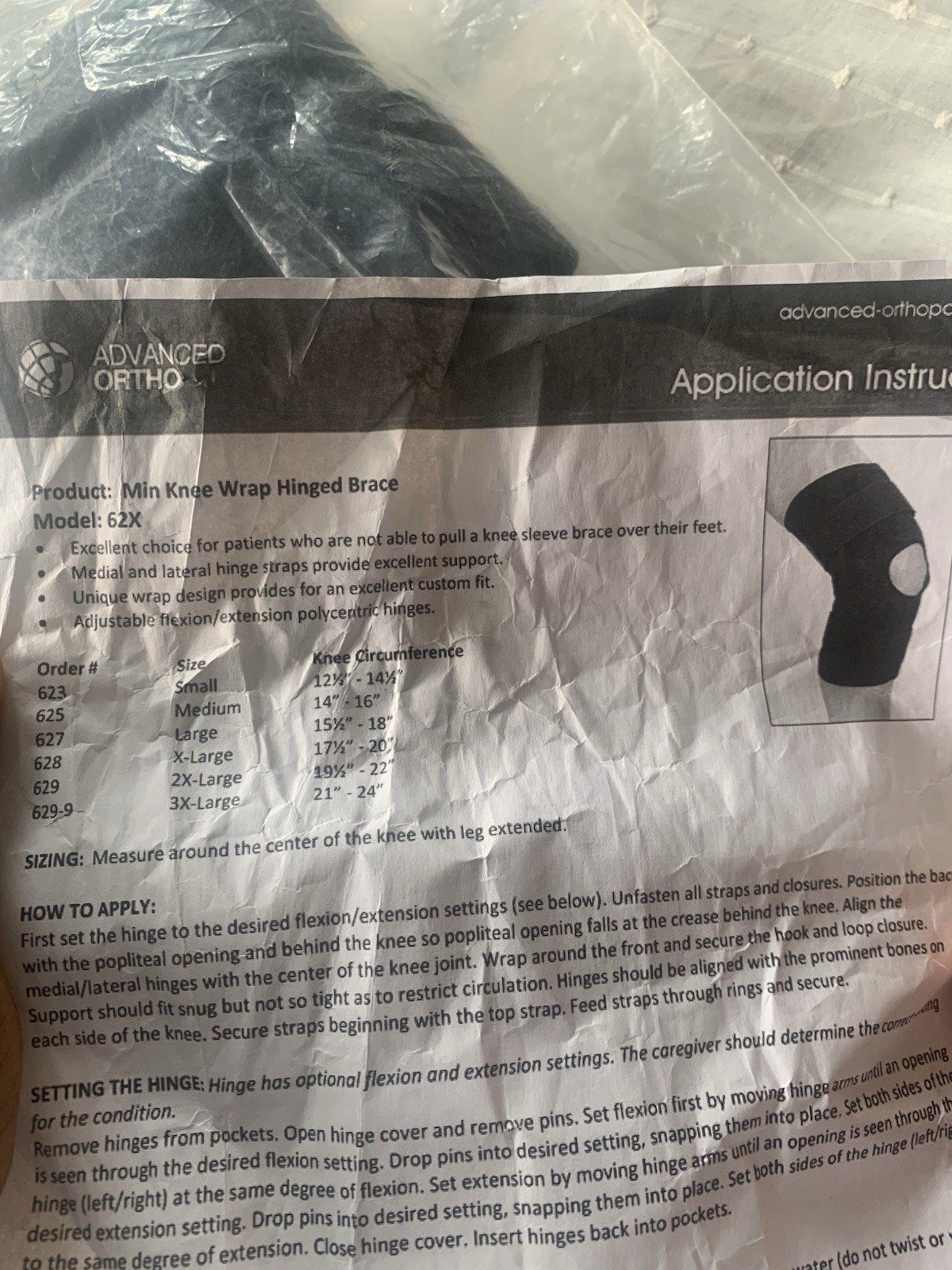 Advanced Orthopaedic Knee Wrap Hinged Brace Size Large New In Package