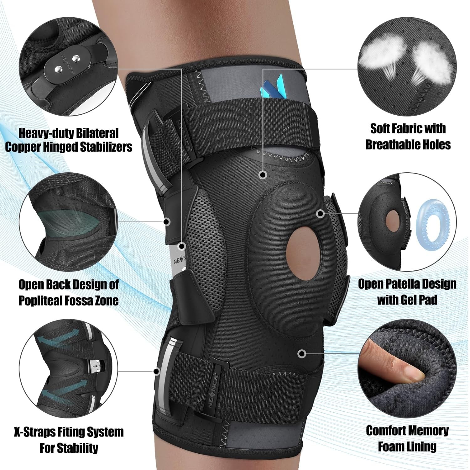 NEENCA Hinged Knee Brace M Size Patented X-Straps Arthritis Meniscus ACL Support