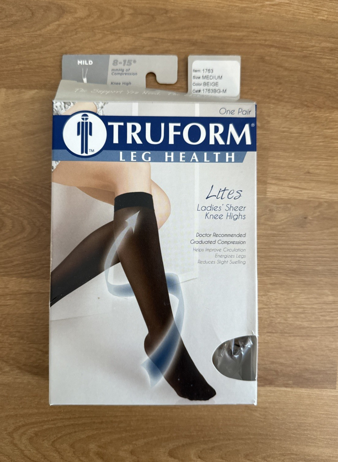 Truform Lites Ladies Sheer Knee High Compression Socks 8-15 mmHg Beige Medium