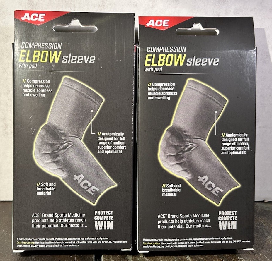 Ace Compression Elbow Sleeve New with Pad SM/M 9″ to 10.5″ Lot Of Four