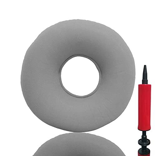 Grey Inflatable Donut Cushion with A Pump,Pillow Flocked Fabric Air Pillow for