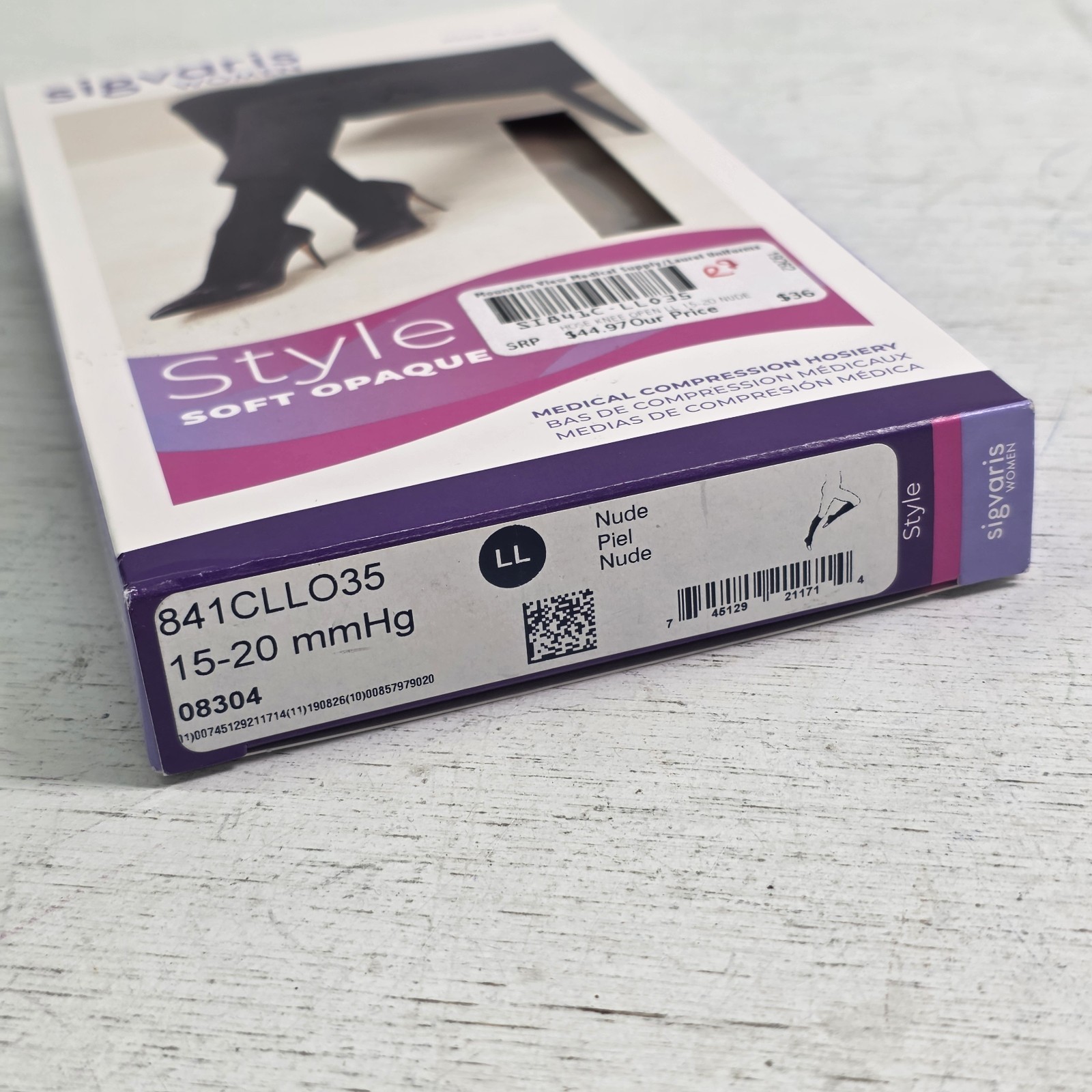 SIGVARIS Style Soft Opaque Open Toe Knee-High Socks 15-20 Nude LL Large Long
