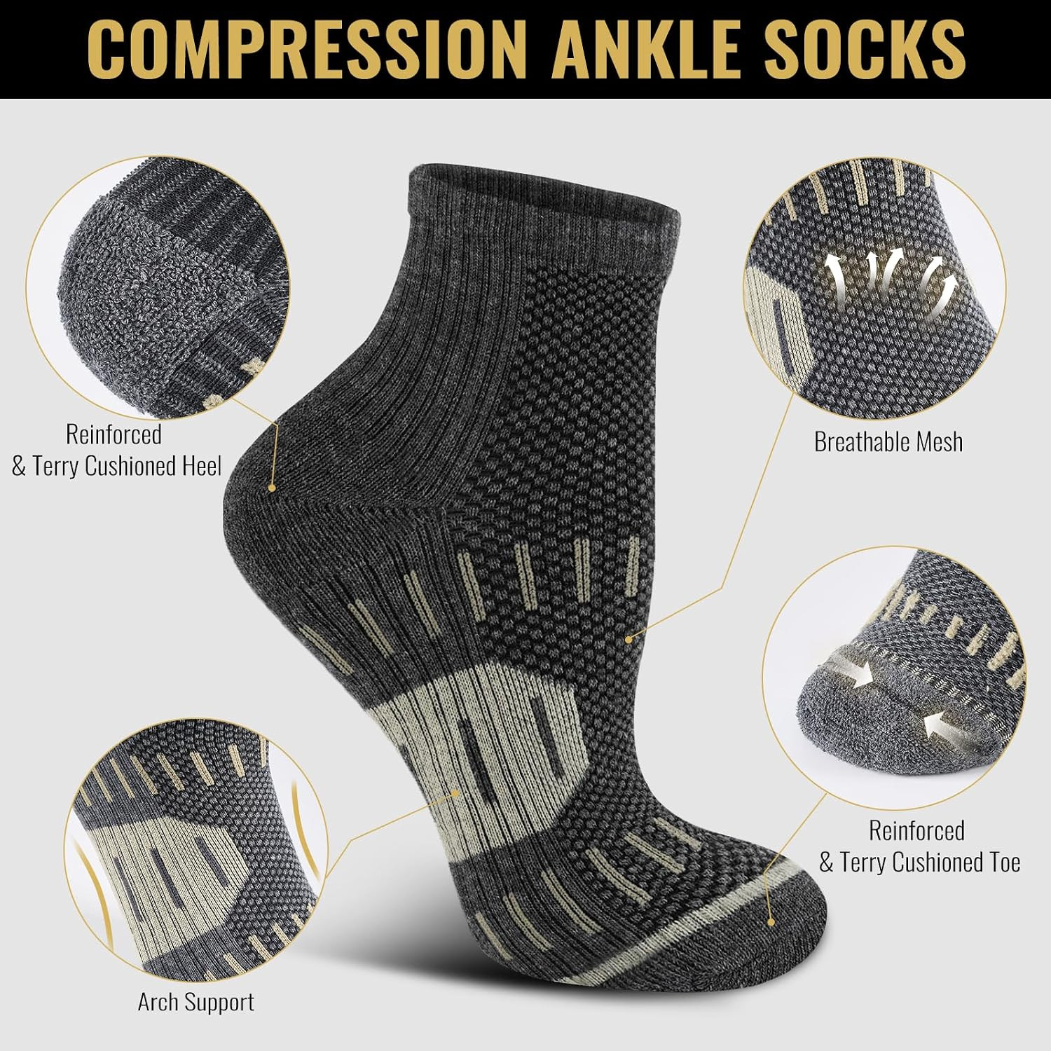 Copper Ankle Compression Socks for Men and Women(6 pairs), Breathable Arch Suppo