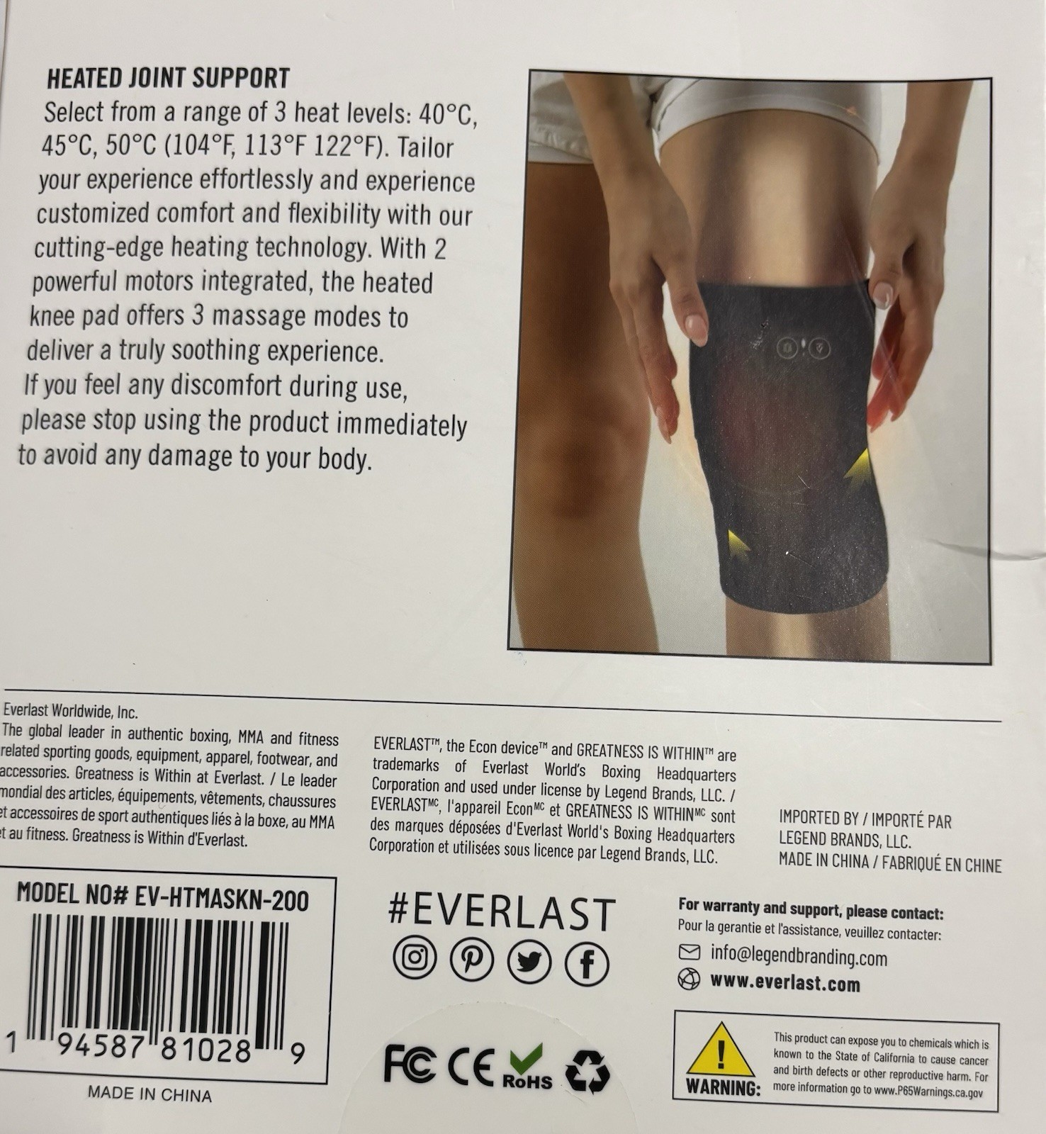 Everlast Elite Relief Heated Joint Brace Support, Heat Massage Therapy
