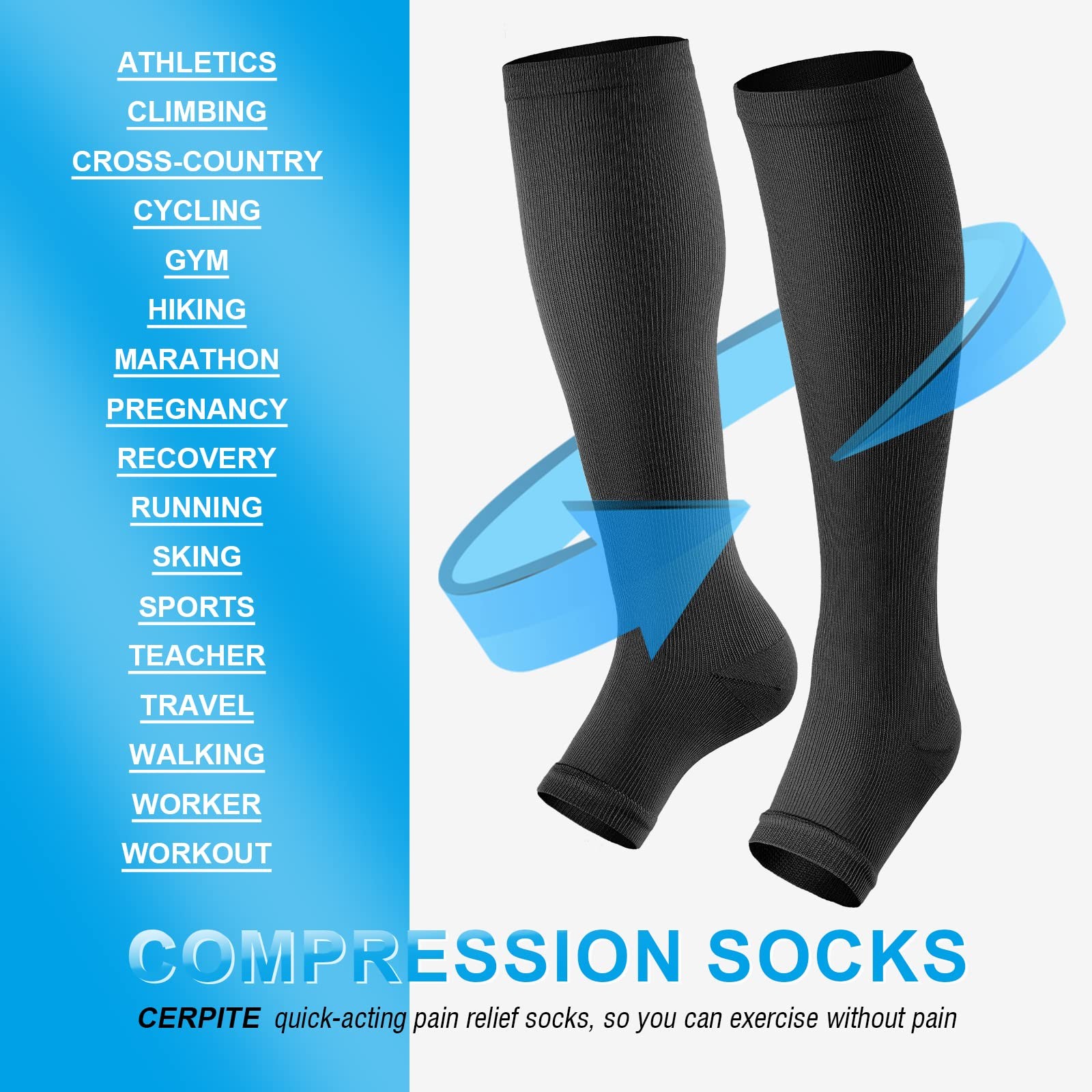 Open Toe Compression Socks Women & Men-2 Pairs 15-20 mmHg Knee High Stockings…