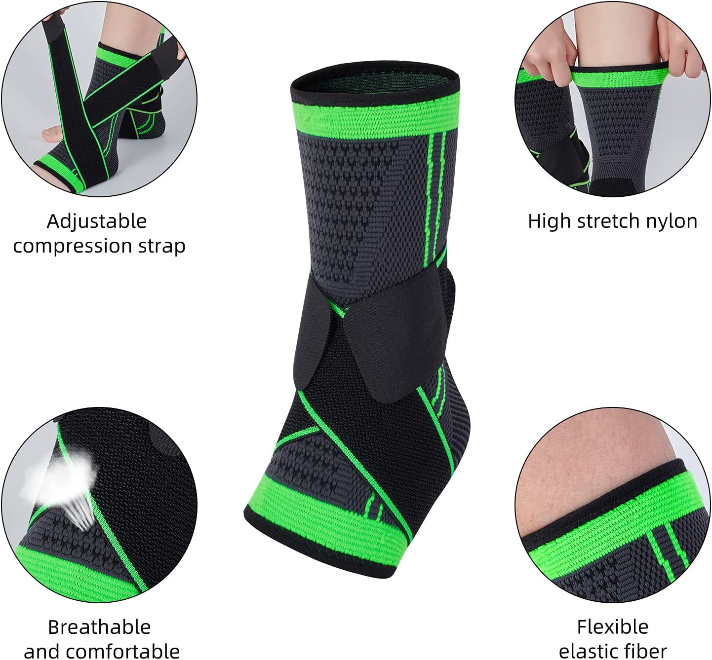 Ankle Support Brace, Elastic Ankle Compression Sleeve with Adjustable Wrap | Ank