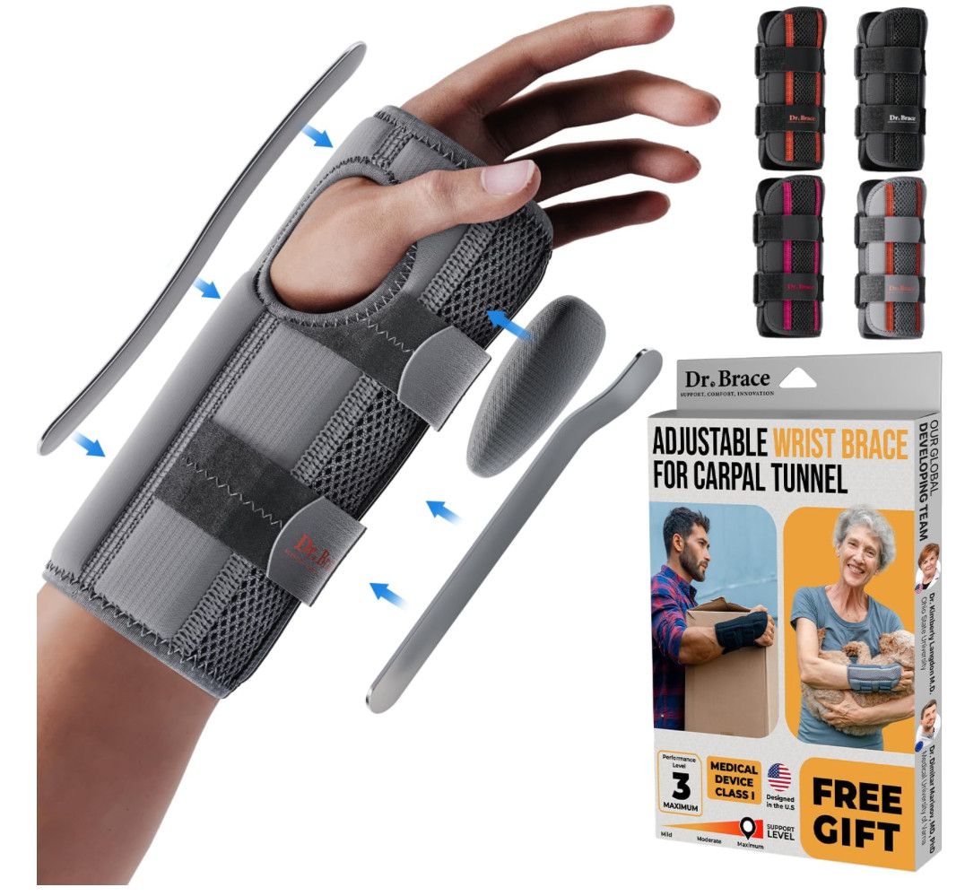 DR. BRACE – Adjustable WRIST Brace with Top and Bottom Splints – MED/LEFT