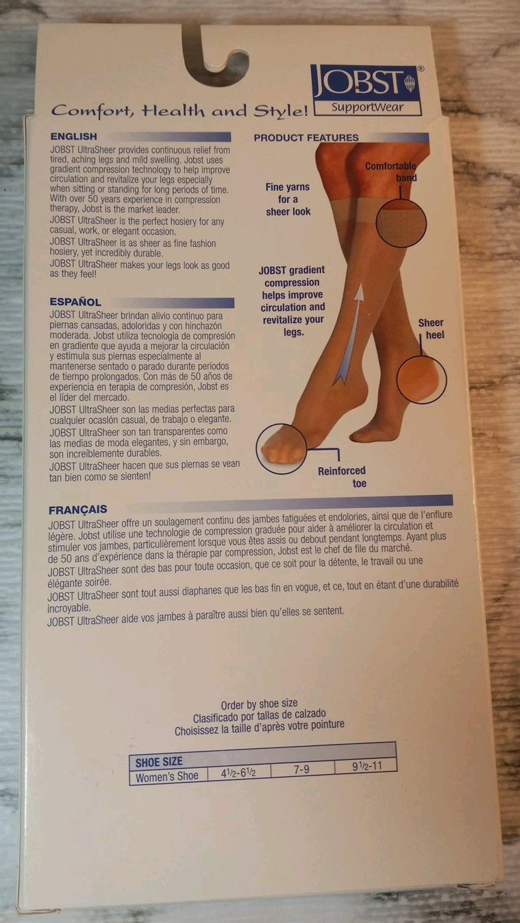 JOBST UltraSheer Knee High Compression Stockings Silky Beige 8-15 mmHg Sz 9.5-11