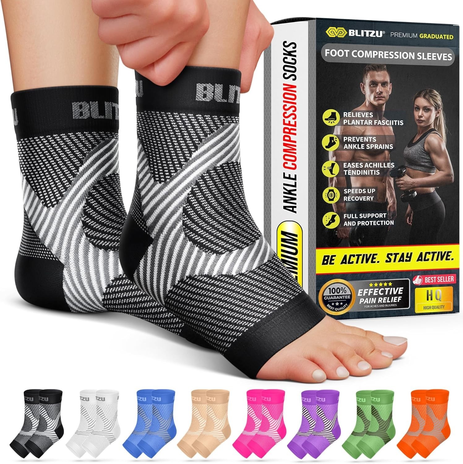 Compression Socks for Plantar Fasciitis, Achilles Tendonitis, Size S-2XL