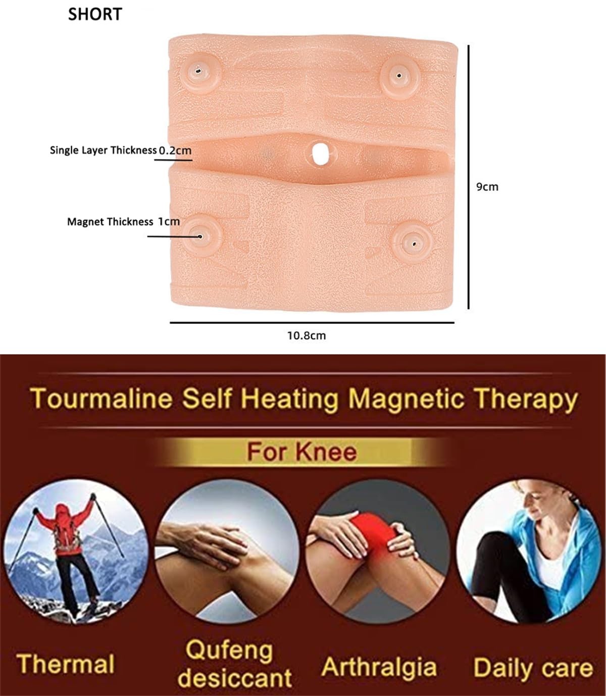 Magnetic Knee Pads, 1 Pair Breathable Silicone Brace Short style