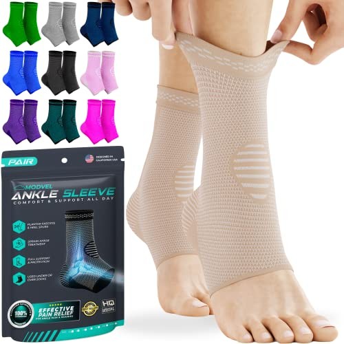 Modvel Foot & Ankle Brace Socks for Sprained Small, A Skin / Nude