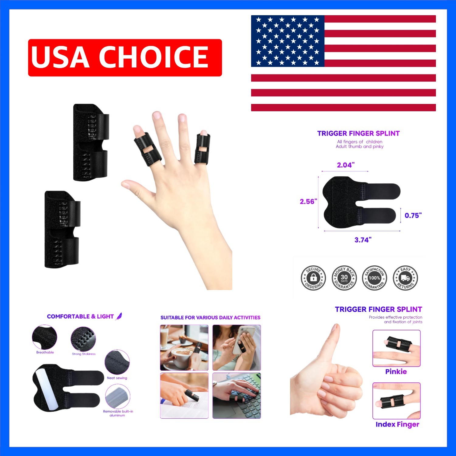 2 PCS Small Finger Splint, Adjustable Trigger Finger Splint, Straightener for…