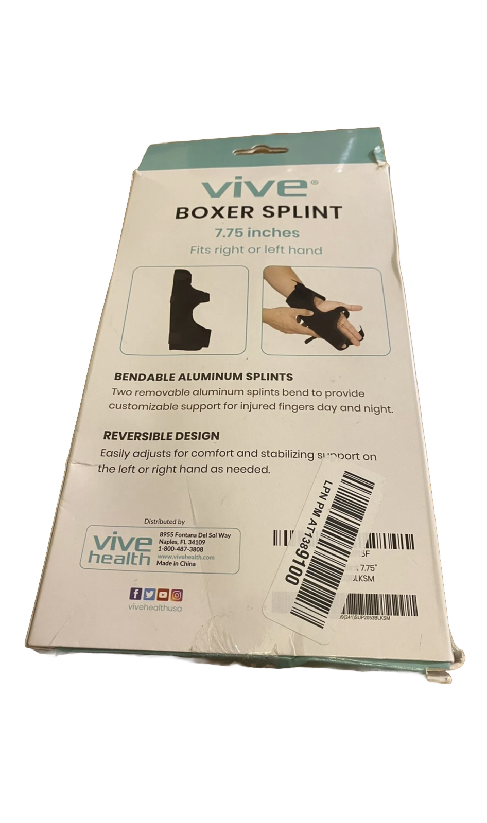 Vive Boxer Finger Splint – Supports Pinky, Ring, Middle Metacarpals and Knuckles